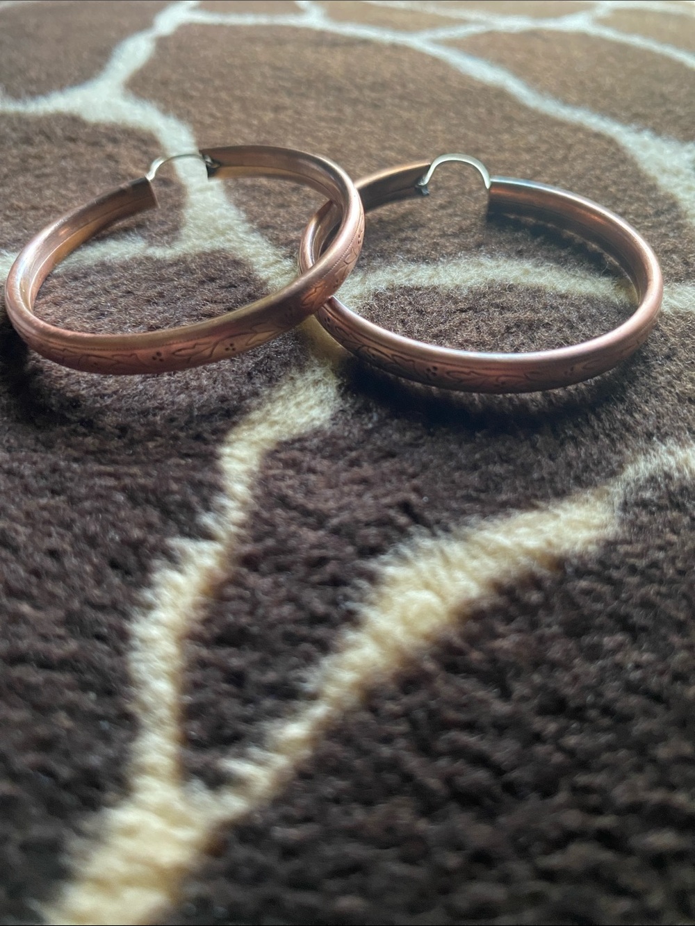 Vintage 70’s Copper Etched Hoop Earrings